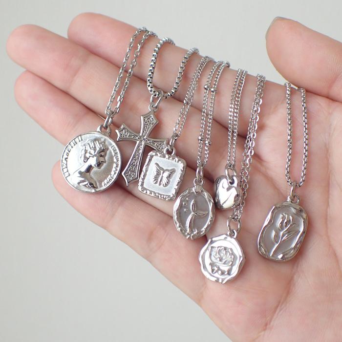 ステンレス 06-s. チャーム ペンダントトップ クロス ハート シルバー