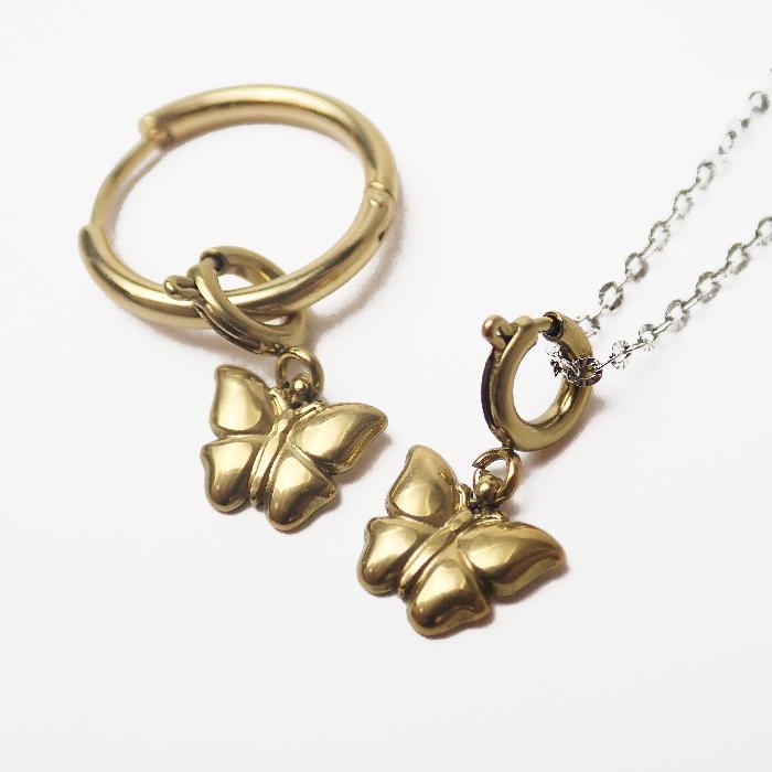 ステンレス製【SUS304】 金属アレ対応 蝶 チャーム 引き輪付き