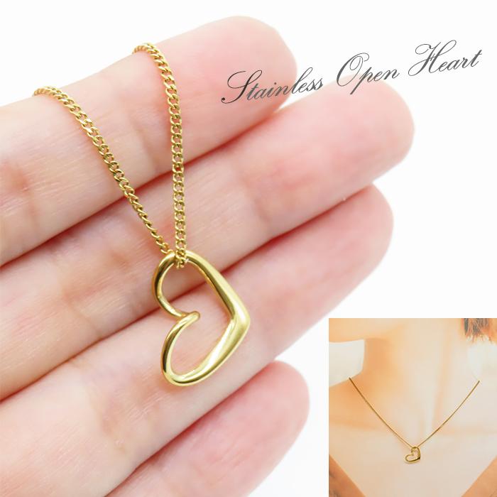 ステンレス 16. チャーム ペンダントトップオープンハート ゴールド 1
