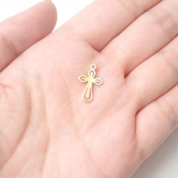 クロス チャーム ステンレス製 約17mm ゴールド 金属アレルギー対応