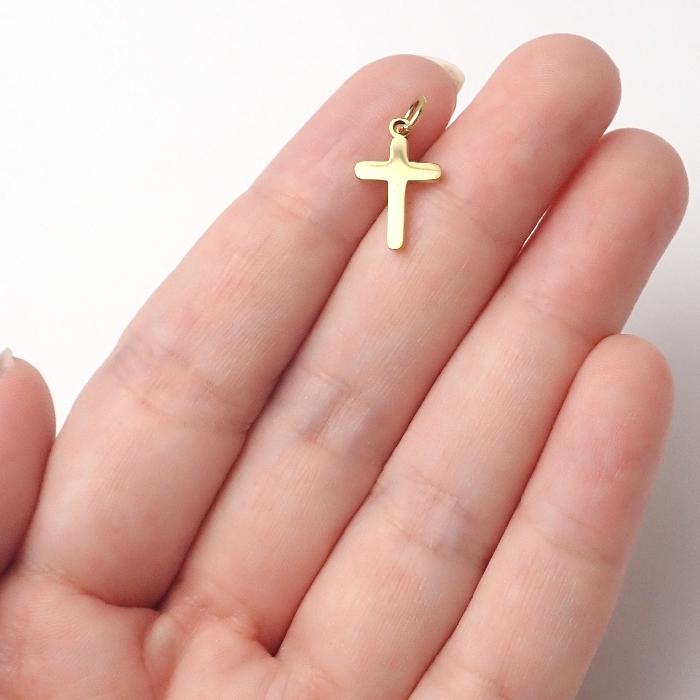 ステンレス (SUS304)製 ゴールド クロス チャーム 15×9.5mm シンプル