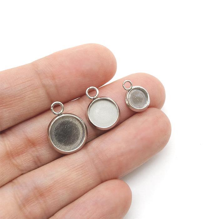 79. ステンレス ミール皿 チャーム 丸 10個 6mm 8mm 10mm レジン枠