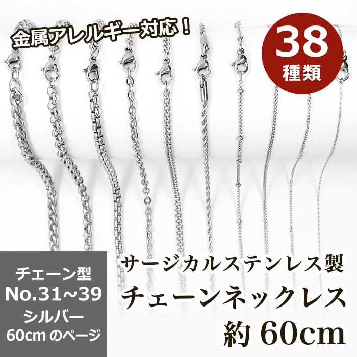 サージカルステンレス製 ネックレスチェーン付 約60cm シルバー No.31