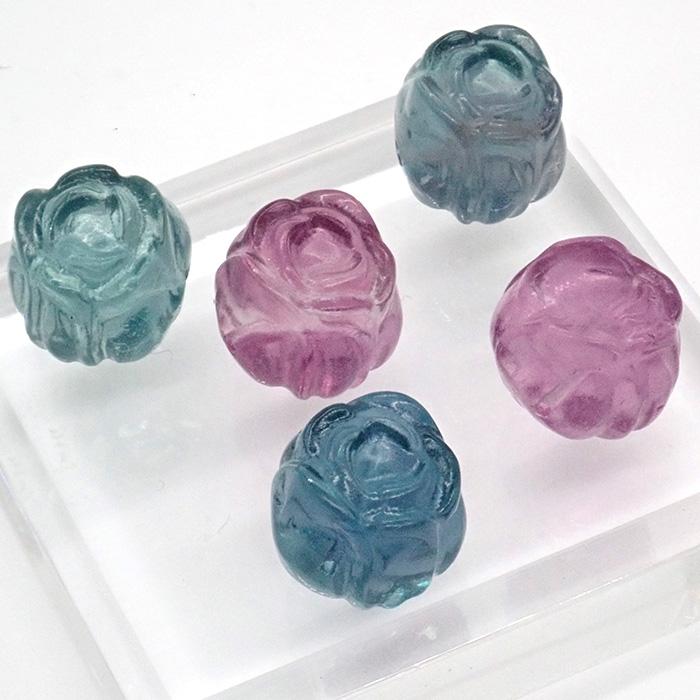 ビーズ 天然石 薔薇彫り フローライト 横穴 1粒 約12.5*11.5mm
