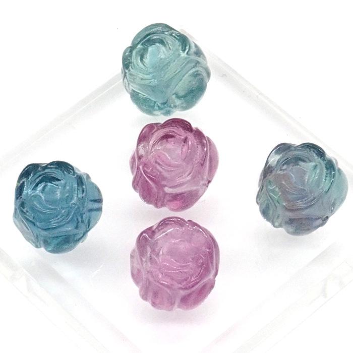 ビーズ 天然石 薔薇彫り フローライト 横穴 1粒 約12.5*11.5mm