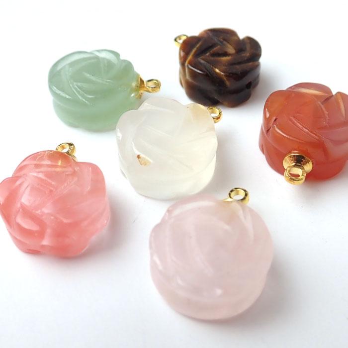 天然石 【1個】 バラ彫り チャーム 約14×18mm パワーストーン