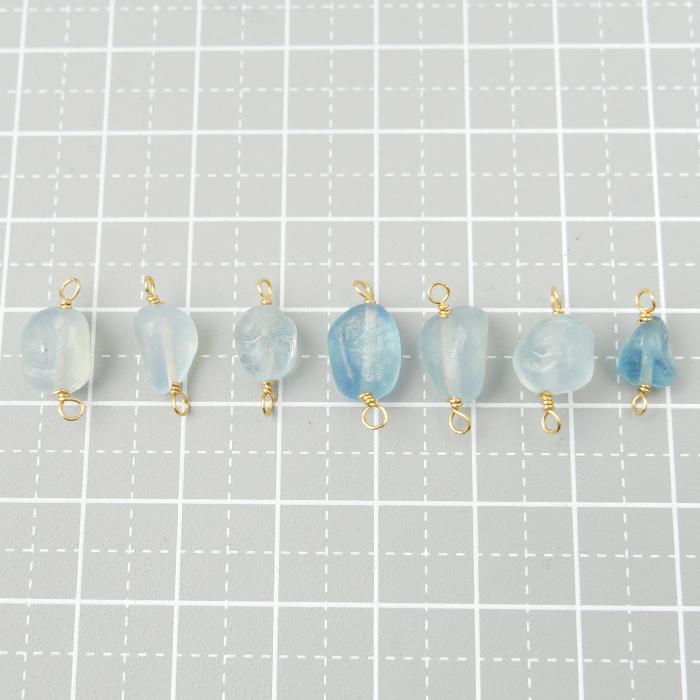 天然石 アクアマリン】コネクター チャーム シャンクビーズ 約6×8mm