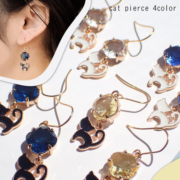uniint ユニアンティキャットビジューピアス フックピアス ゴールド 猫
