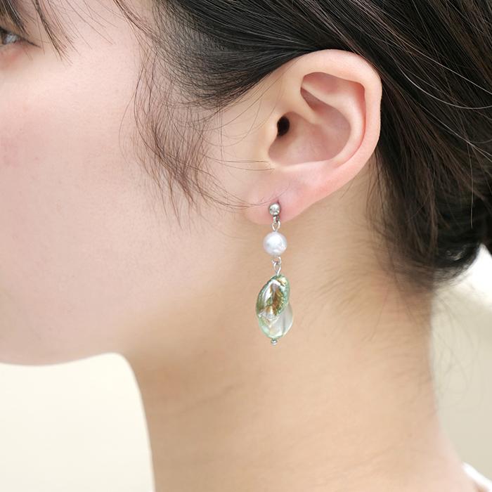 ヴィンテージシェル ピアス 【プラージュシリーズ】 金属アレルギー