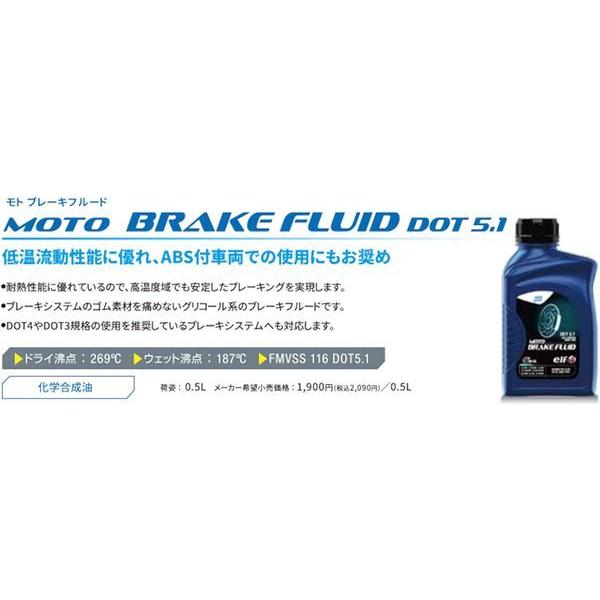 ELF MOTO BRAKE FLUIDE DOT5.1 2輪用 0.5L × 16缶 213969 2139691パーツ屋さん
