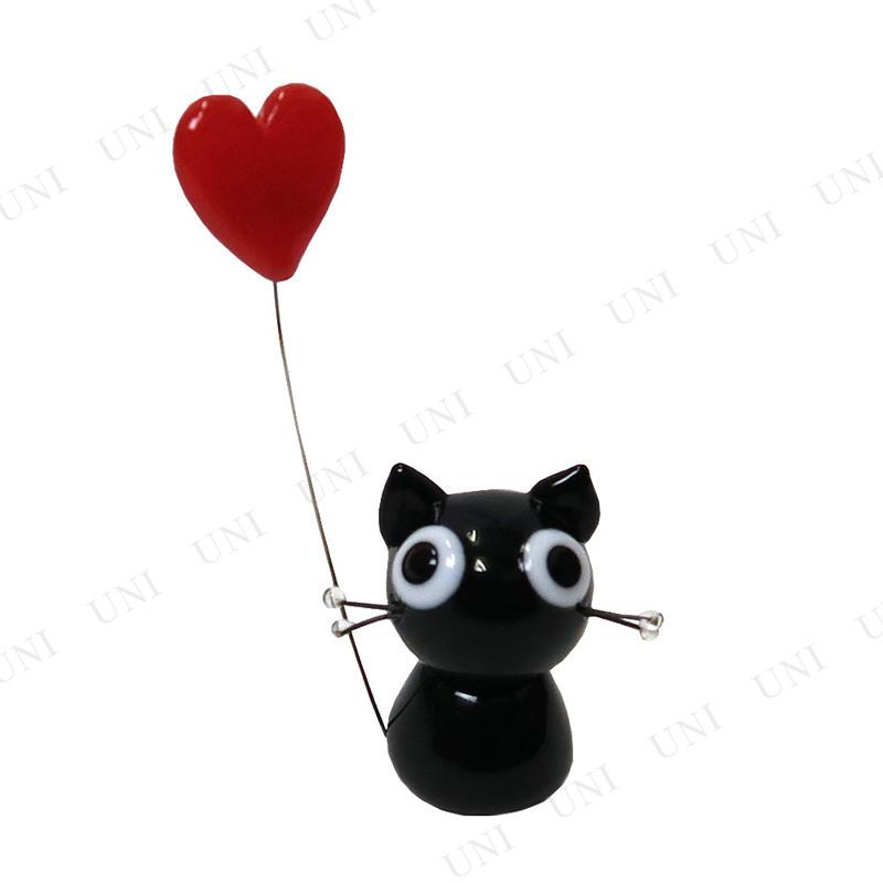 ガラス細工 ハート黒ねこ インテリア用品 ミニチュア 猫 ネコ 飾り