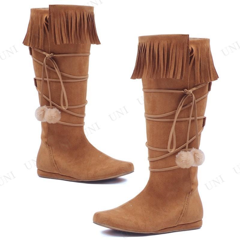 コスプレ 仮面舞踏会 北米インディアンブーツ フリンジ/ポンポン付き添い人 24珊 Size 7 Ellie Shoes プチ仮面舞踏会 コスプレ小物 小道具 靴 ブーツ取りまかなう 外国で民族 ゲーム、おもちゃ-その他仮装グッズ-仮装、変装