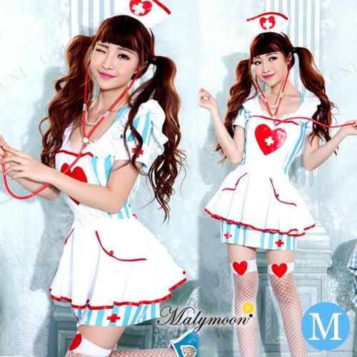 Malymoon ナース服 コスプレ衣装 コスプレ 仮装 ナース Malymoon ストライプなエプロンナース ブルーM