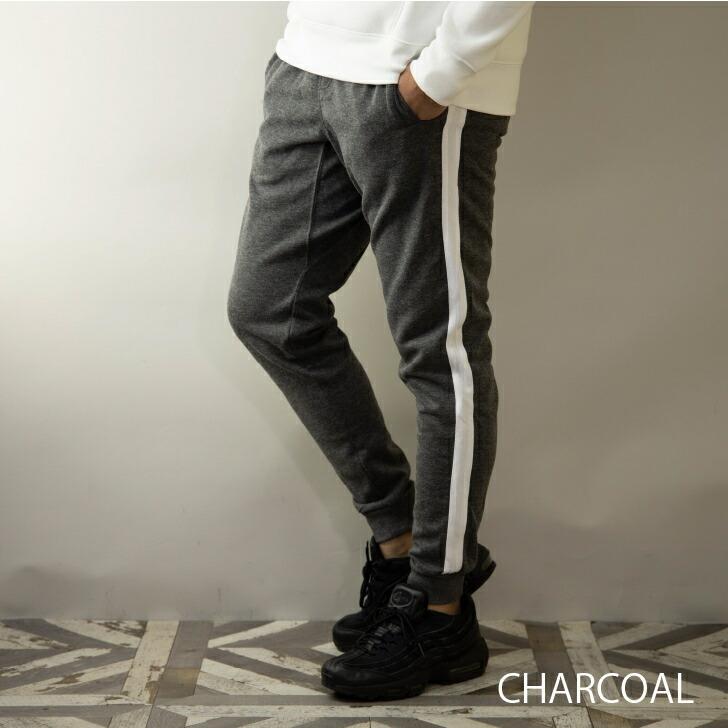 スウェットパンツ メンズ サイドライン ポンチ スリム スキニー 無地