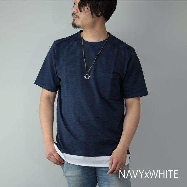 半袖tシャツ メンズ シアサッカー ネックレス付き クルーネック 丸首 スリム ポケット 無地 黒 白 紺 ポケt ポケットtシャツ クルーネックtシャツ フェイクレイ S パーティハウスヤフー店 通販 Yahoo ショッピング