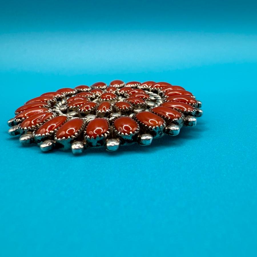 ネイティブ・アメリカン ベアクロー・ターコイズ・コーラル装飾アンティークバックル ネイティブ・アメリカン ベアクロー・ターコイズ・コーラル装飾