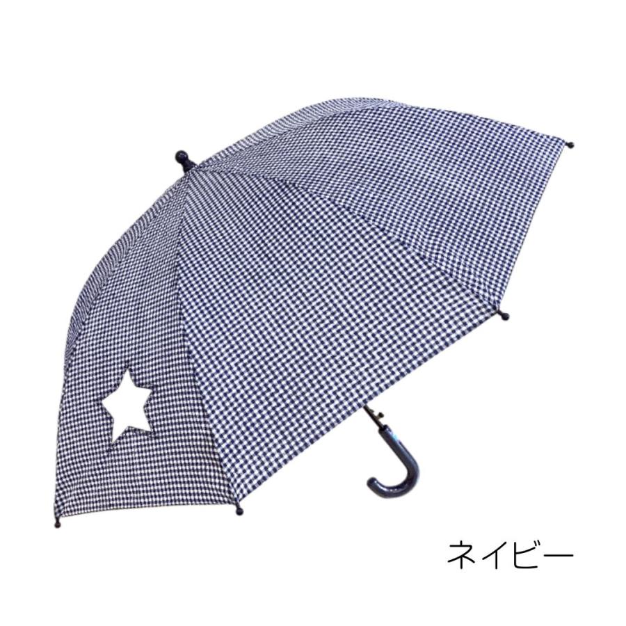 FK0306]子供長傘 55cm 星窓付ギンガムチェック ワンタッチ ジャンプ式