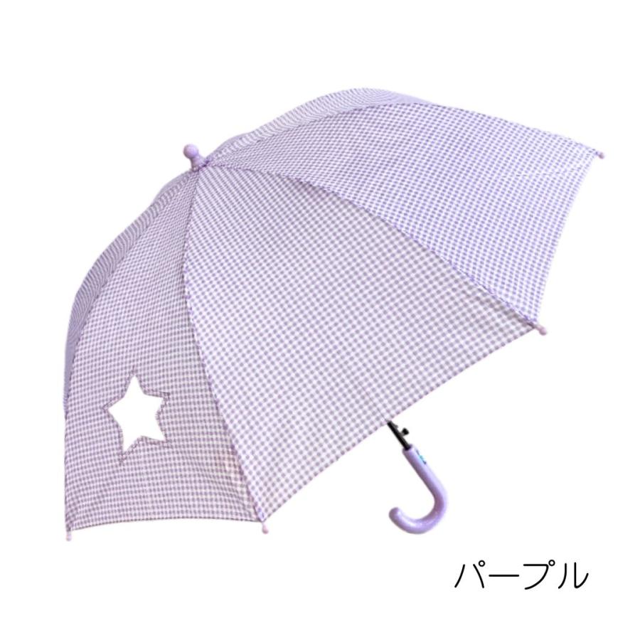 FK0306]子供長傘 55cm 星窓付ギンガムチェック ワンタッチ ジャンプ式