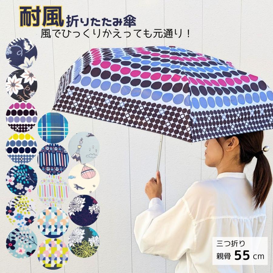 パーティーレイン藤田屋 [m55] 耐風 折りたたみ傘 55cm 三つ折りミニ傘