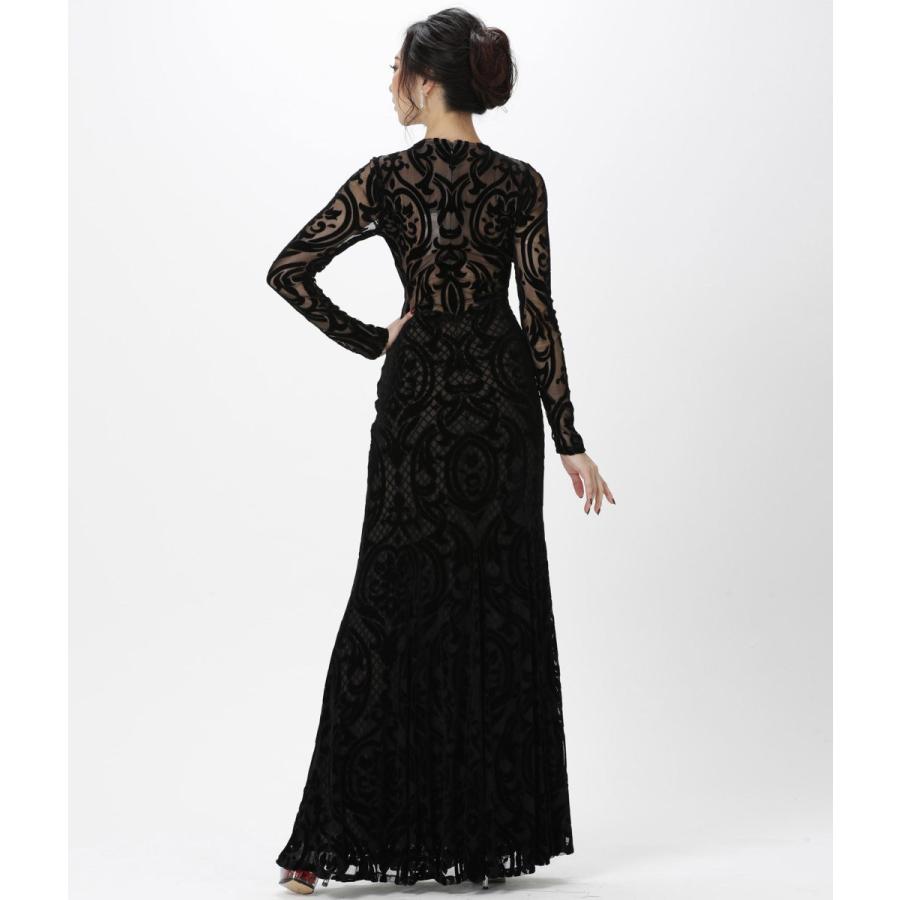 交換無料 | BCBG MaxAzaria | ロングドレス ヴェルベットレース ベージュ 胸元カット 長袖 タイト ワンピース | パーティー myの画像