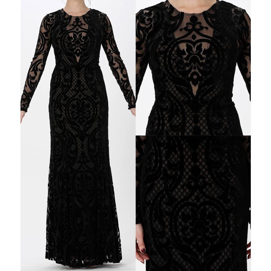 交換無料 | BCBG MaxAzaria | ロングドレス ヴェルベットレース ベージュ 胸元カット 長袖 タイト ワンピース | パーティー myの画像