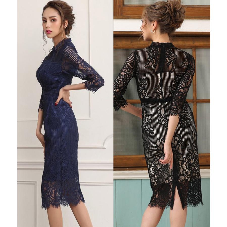 交換無料 韓国製 リンファーレ ミディアムドレス タイト ひざ丈 ワンピース 総レース プチハイネック 七分袖 大人 キャバクラ ラウンジ デート お食事会 Cd Krd Partys ドレス ワンピース 通販 Yahoo ショッピング