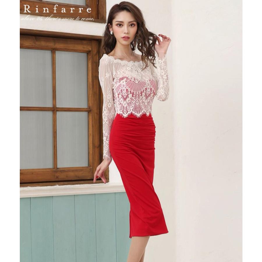 送料無料 リンファーレ 韓国 ミディアムドレス タイト ひざ丈 ワンピース バイカラーレース ボートネック ストレッチ キャバクラ スナック ラウンジ Mybd 21福袋 Www Yalaphone Com