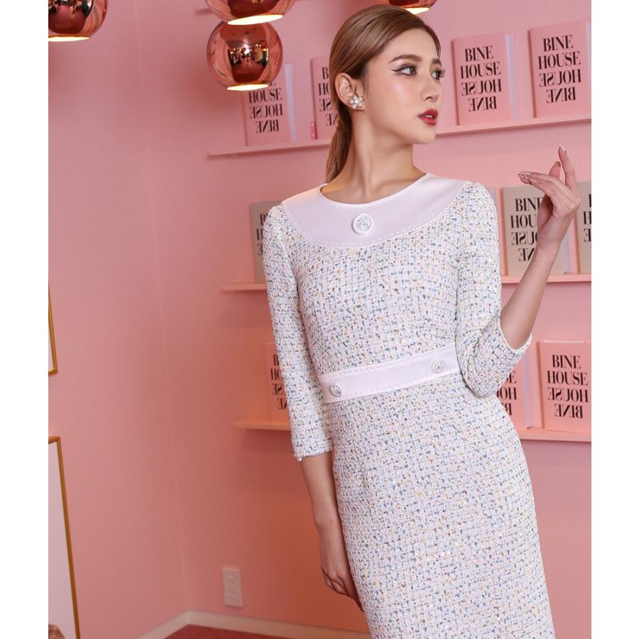 人気新品 膝丈 ワンピース ツイード ピンク 七分袖 リボン 赤 レッド ひざ丈ワンピース Williamsav Com