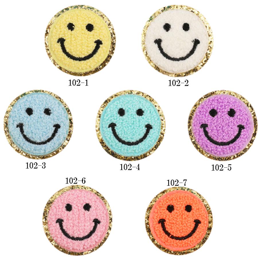 パイル地のカラフルワッペン スマイル＆ハート アップリケ アイロン