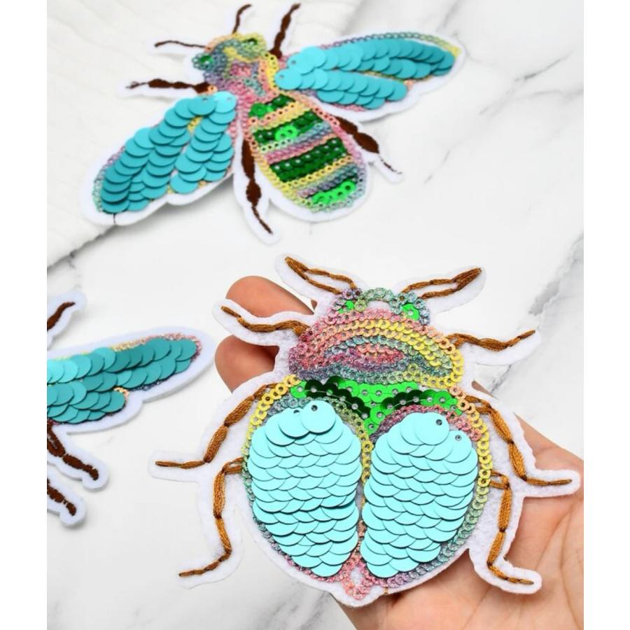 スパンコールが綺麗な昆虫ワッペン 大きめ虫ワッペン アップリケ |  | 02
