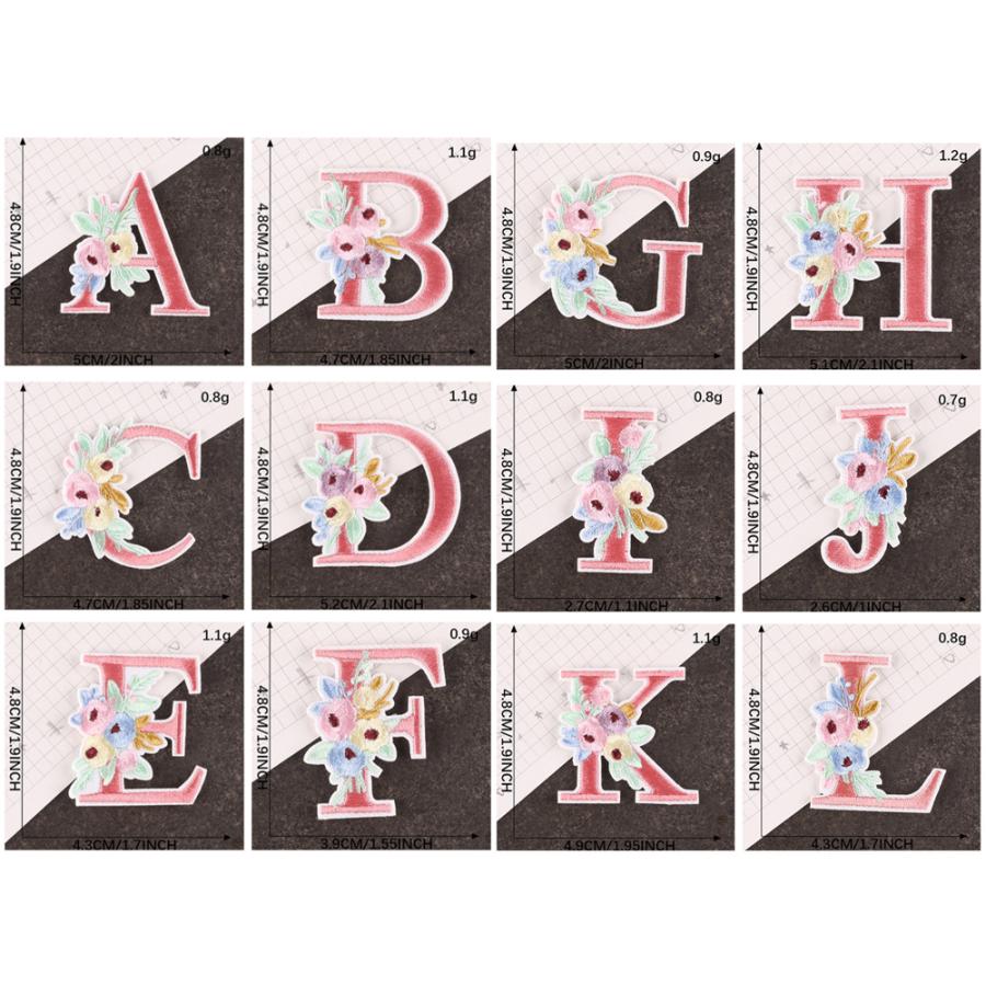 お花が可愛いアルファベットワッペン 大きいサイズ アルファベットアップリケ イニシャルワッペン 文字アイロンワッペン |  | 03