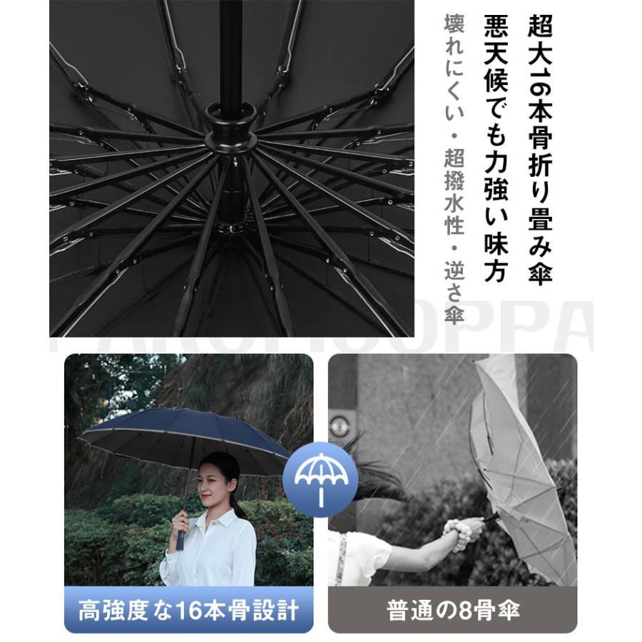傘 自動開閉 逆折 16本骨 晴雨兼用 完全遮光 軽量 三段階折り畳み
