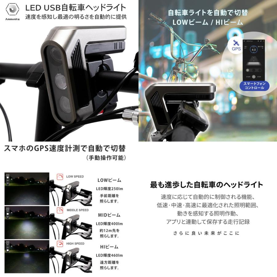 車速反応 自転車用 オートヘッドライト スマートフォン連動 GPS利用 Amazon | Ammonite(アンモナイト)車速反応式自転車用オート