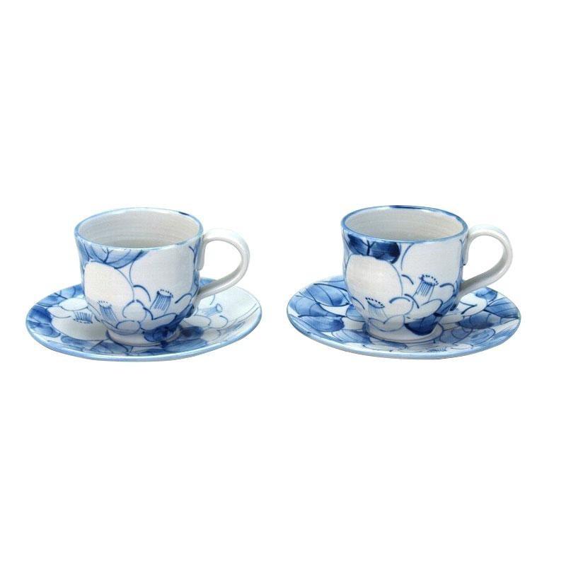 メーカ直送品・代引き不可　九谷焼 九谷和窯 ペアコーヒー 染付椿 150cc N134-07　割引不可