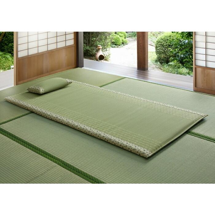 直送品 サマーマットレス＆枕セット 桜柄ブルー TSN340757 90×190cm 国産い草100％