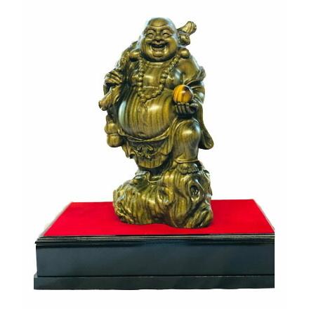 緑檀一杢彫り 輝宝虎眼布袋様 20cm 返品キャンセル不可