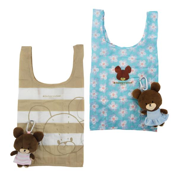 205681-98くまのがっこう ぬいぐるみ エコバッグ ボーダー 花柄 ナカジマコーポレーション the bears school ...