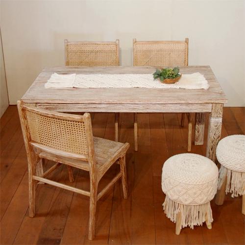 ホワイトウォッシュ ダイニングテーブル チーク無垢材 アジアン家具 MIKE W145cm シンプルで飽きのこないテーブル 4人用｜pasar-store｜02