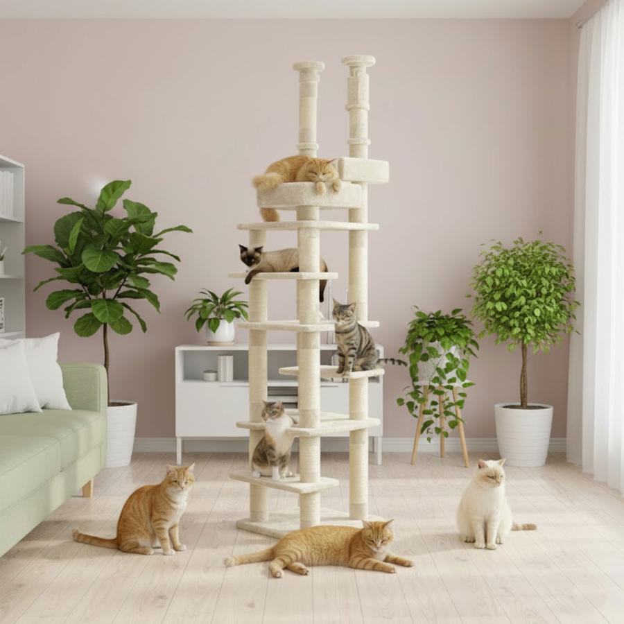 突っ張り型・転倒防止デザイン キャットタワー 低段差 子猫 〜 シニア