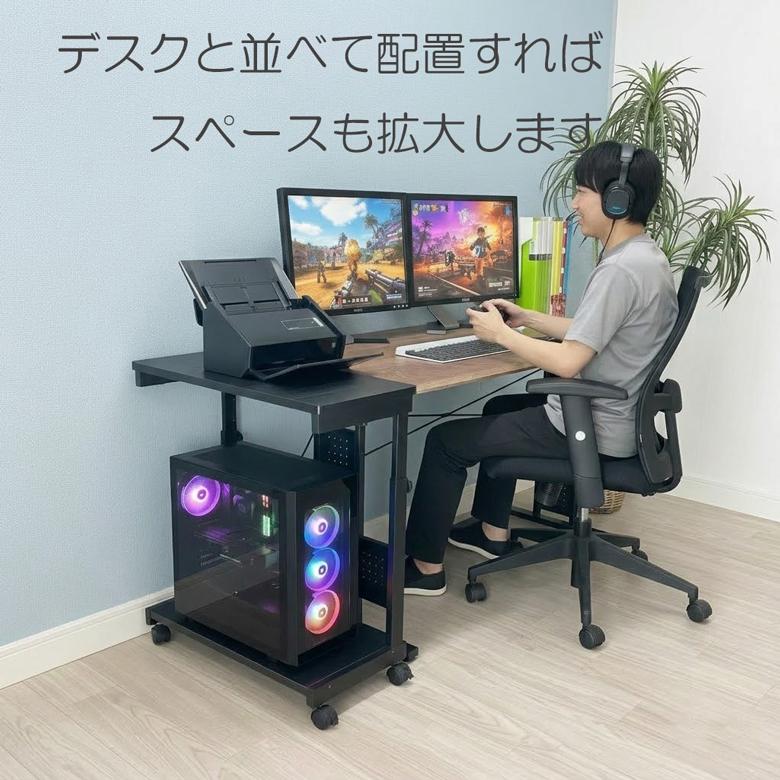 アウトレット品 PCワゴン パソコンワゴン CPUワゴン ゲーミングPCワゴン CPUスタンド 高さ調整 60〜80cm  PC台 ゲーミングデスク対応 PJC-6001箱破損 | レメックス・ジャパン | 08