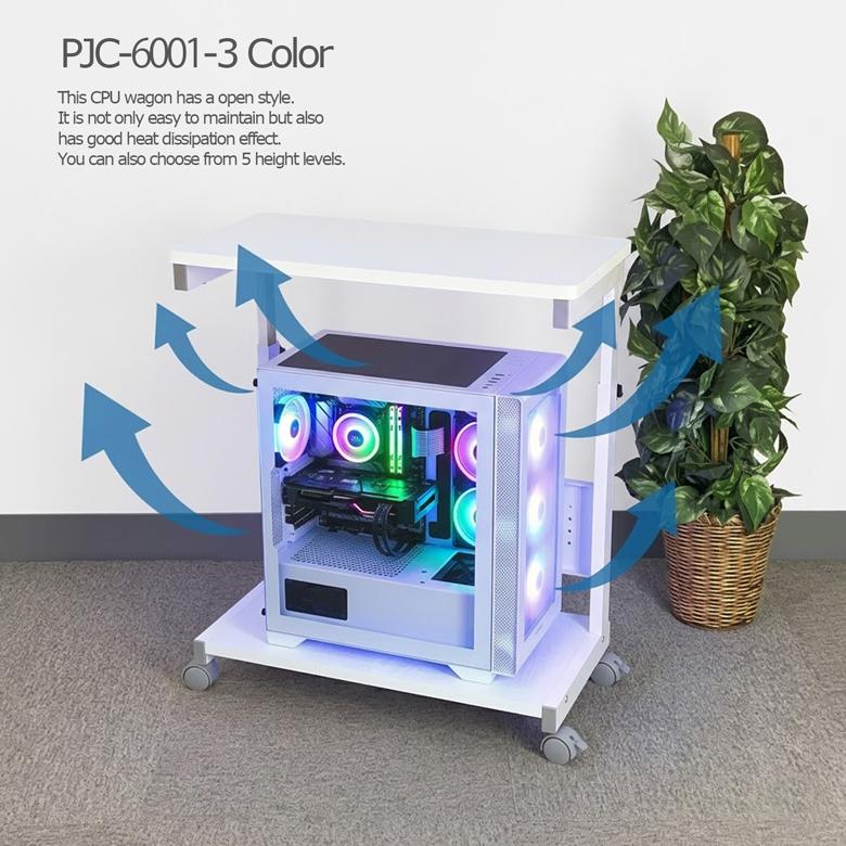 台湾品質の頑丈 昇降式 PCワゴン パソコンワゴン CPUワゴン ゲーミングPCワゴン PCスタンド CPUスタンド 高さ調整 60〜80cm キャスター付き L字デスク PJC-6001 | レメックス・ジャパン | 10