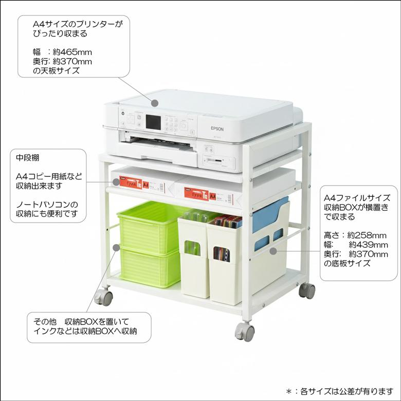 レメックス・ジャパン プリンターワゴン キャスター付き 3段 木製