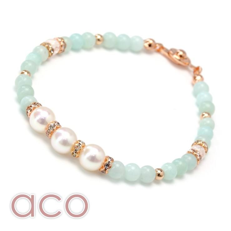 【aco classic】4mmブレスレット アコヤ真珠・アマゾナイト |  | 01
