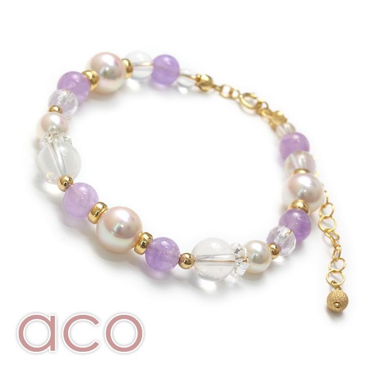 【aco classic】アコヤ真珠・誕生石ブレスレット 2月ラベンダーアメジスト |  | 01