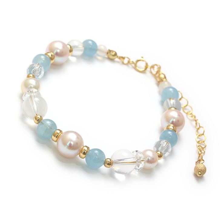 【aco classic】アコヤ真珠・誕生石ブレスレット 3月ディープアクアマリン | 