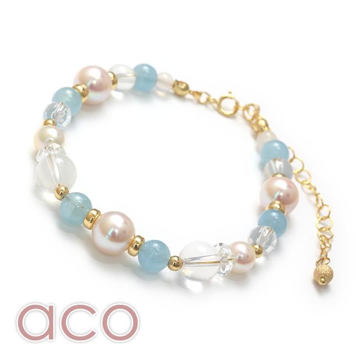 【aco classic】アコヤ真珠・誕生石ブレスレット 3月ディープアクアマリン |  | 01