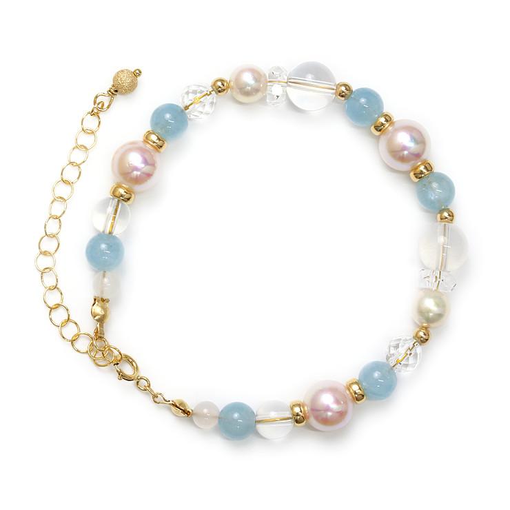 【aco classic】アコヤ真珠・誕生石ブレスレット 3月ディープアクアマリン |  | 03