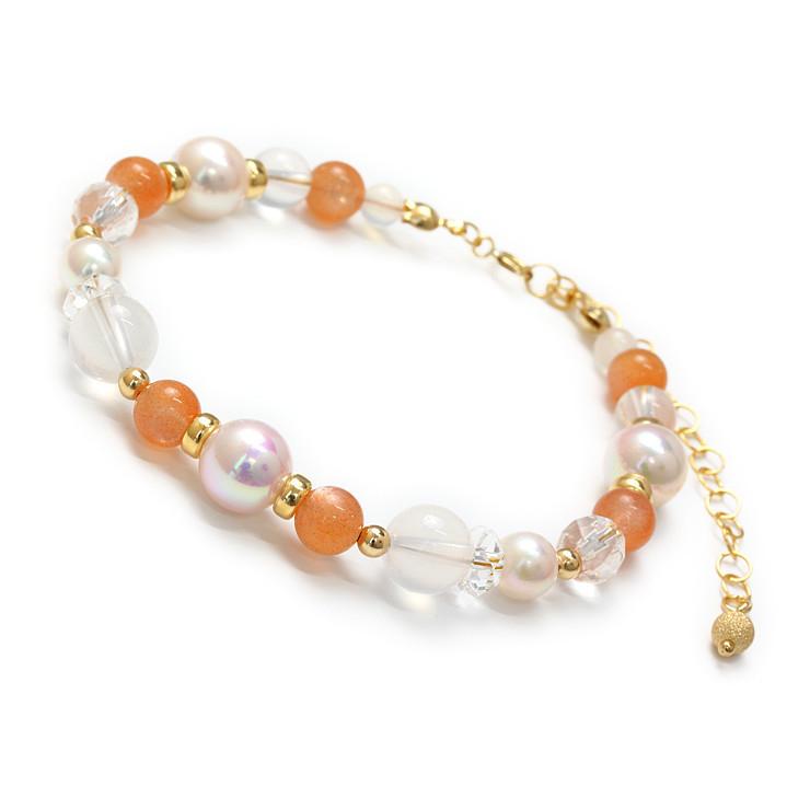 14KGF アコヤパールとオレンジムーンストーン のチャーム