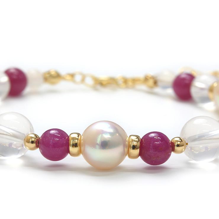 aco classic】アコヤ真珠・誕生石ブレスレット 7月ルビー
