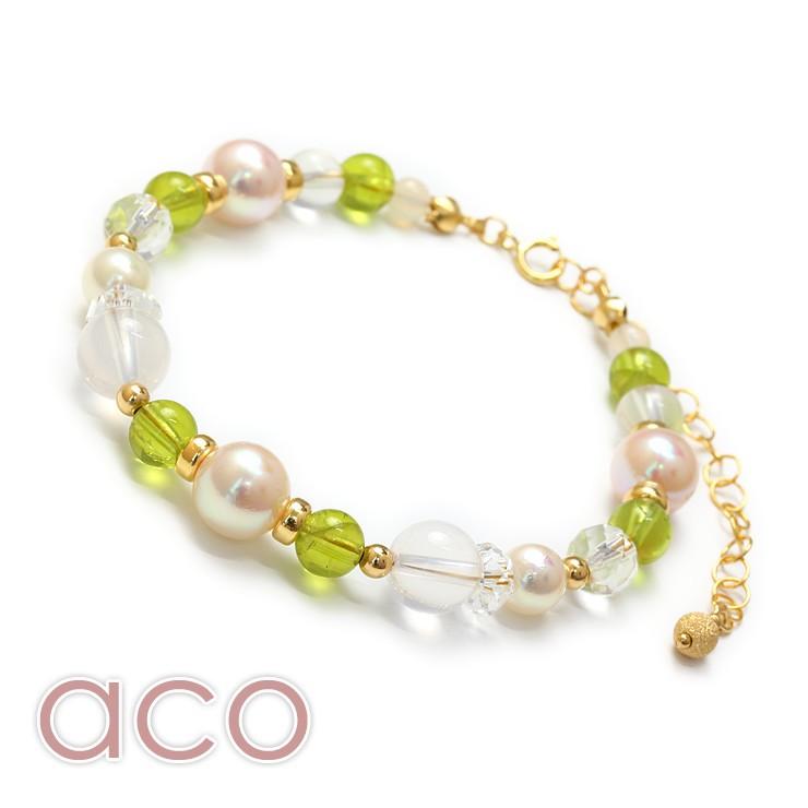 【aco classic】アコヤ真珠・誕生石ブレスレット 8月ペリドット |  | 01